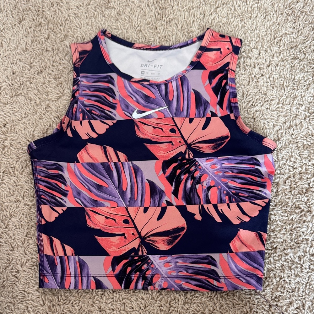 Nike Women's Pink and Purple Leaf Print Crop Top